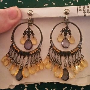 Vintage Silver, Yellow, and Purple Hoop Earrings.